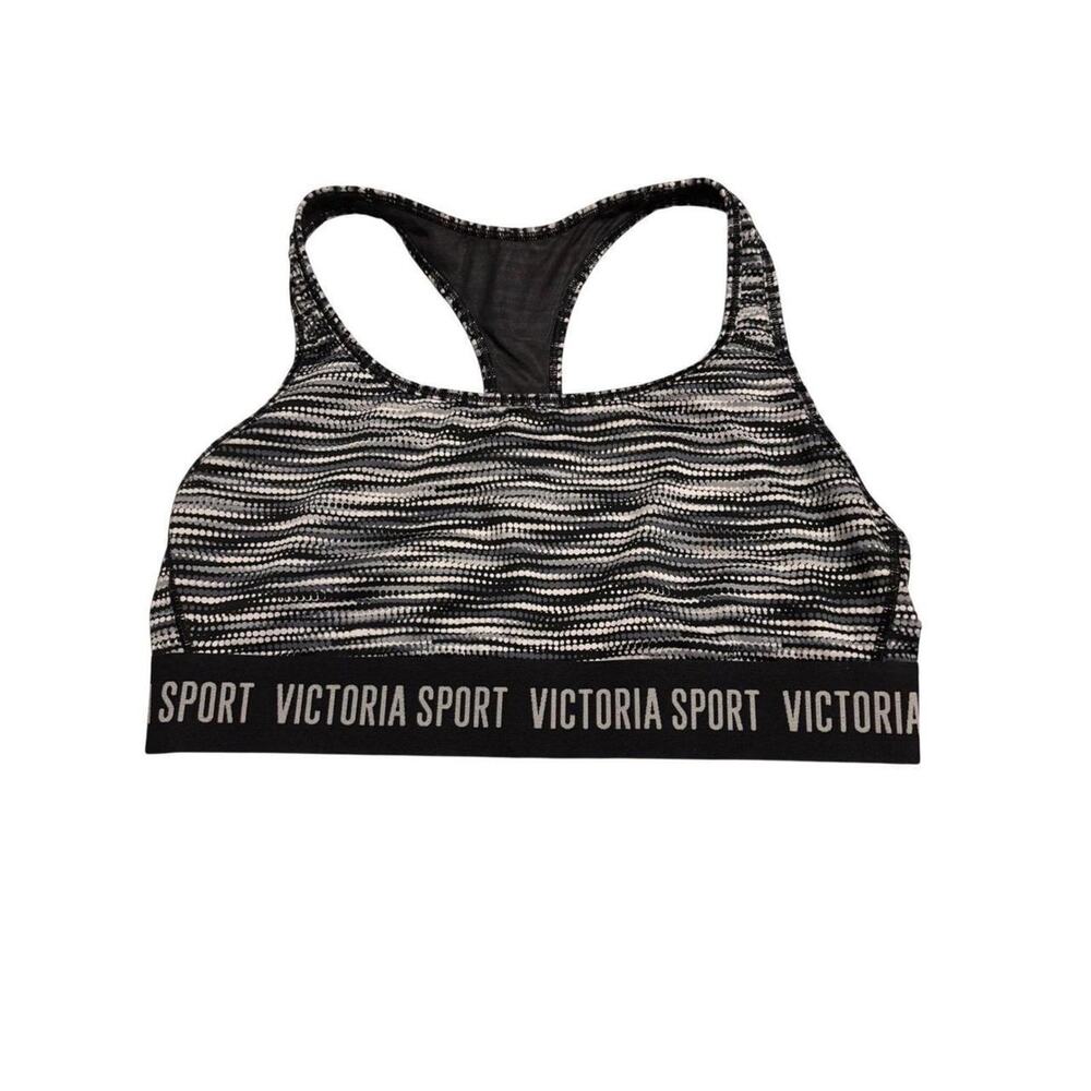 VICTORIA SPORT Sports Bra Black White Striped Racerback Activewear Top Size L